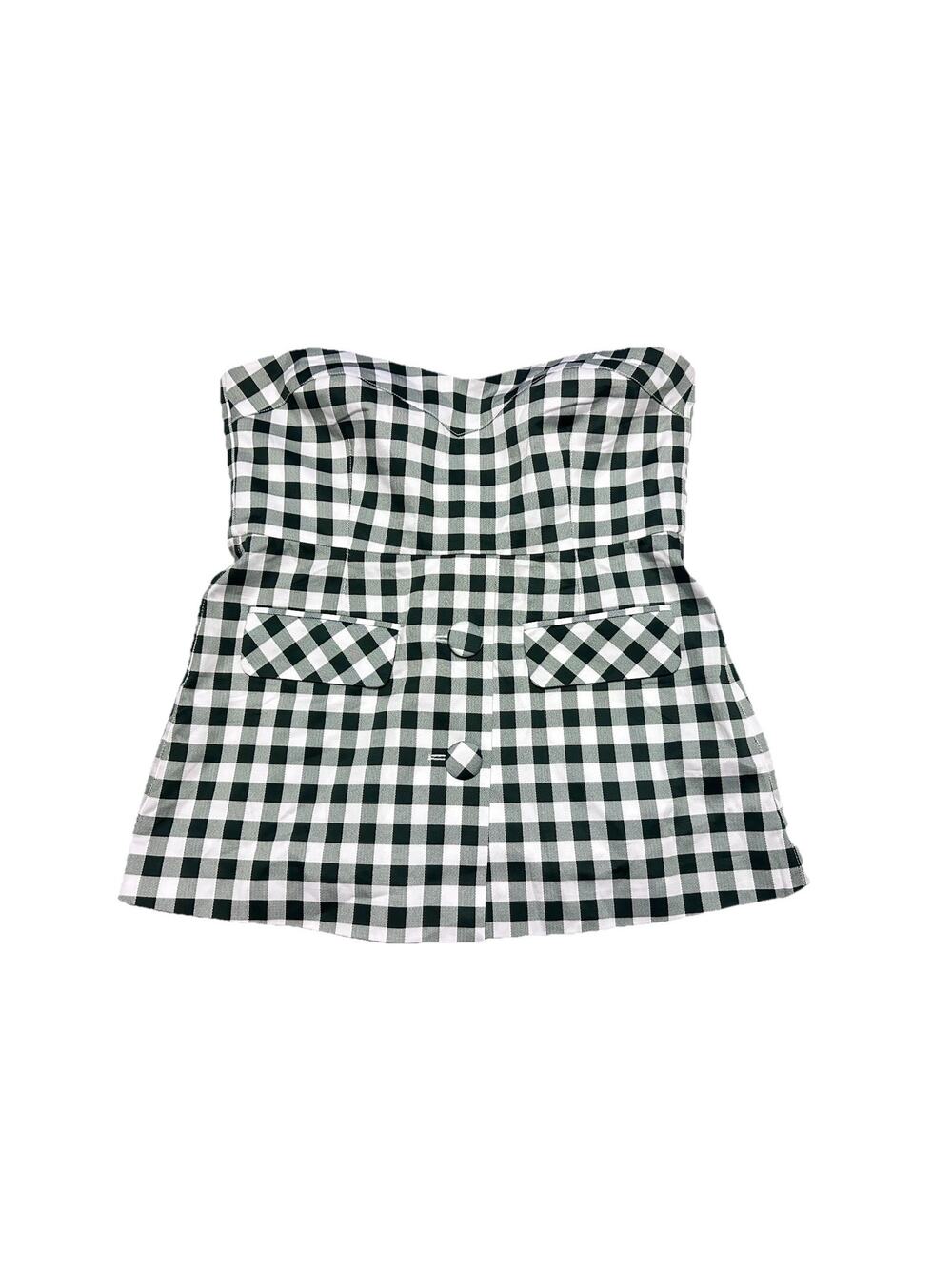 Tuckernuck Small Women's Green Gingham Marnie Top Strapless Country Chic
